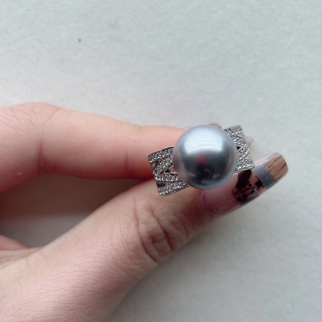 海水珍珠戒指银S925镶嵌20