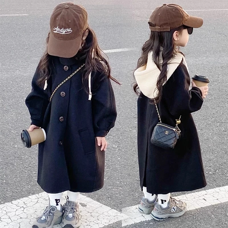 女童外套秋冬款加厚呢大衣2025新款儿童风衣呢子衣女孩女童大衣