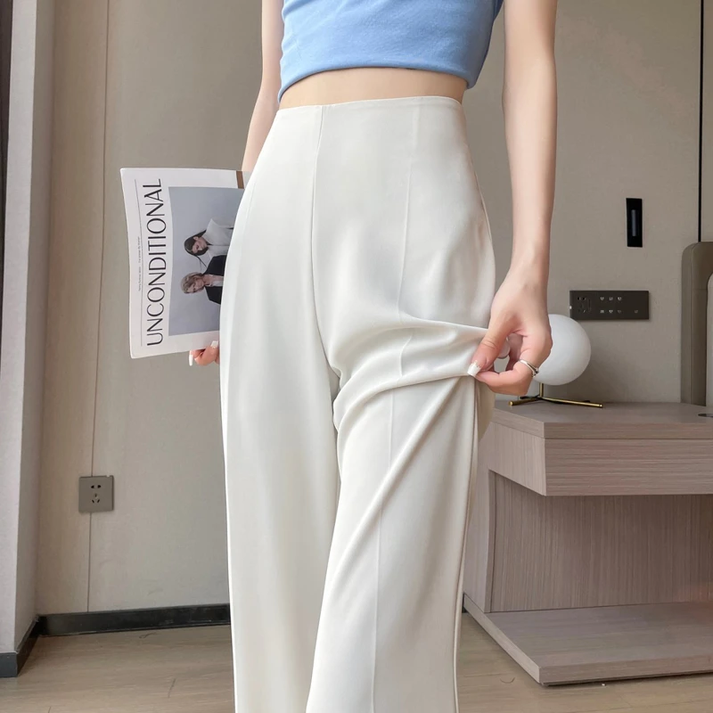 窄版冰丝微喇叭裤女高腰收腹设计显瘦西装裤小个子垂感拖地裤春夏