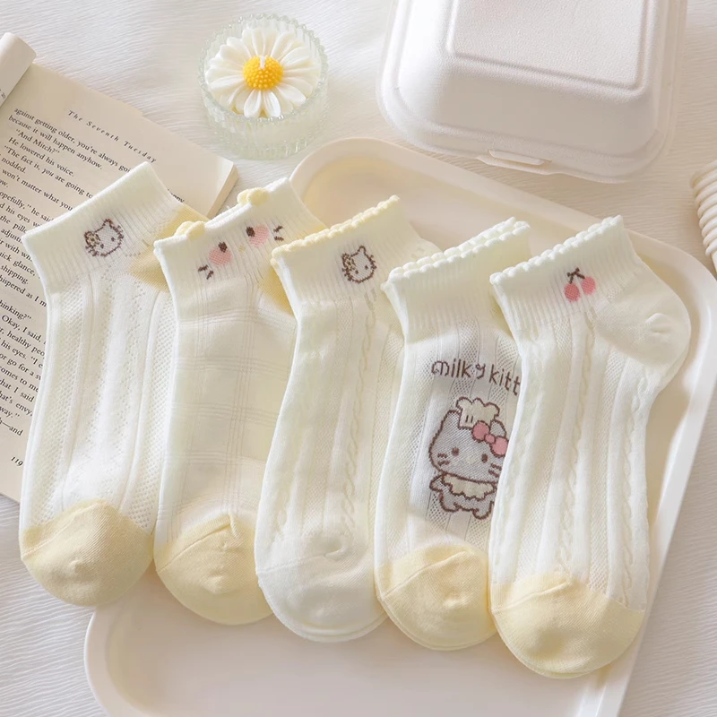 儿童薄款袜子夏季女孩kt小猫短袜透气夏镂空可爱女童百搭浅口船袜