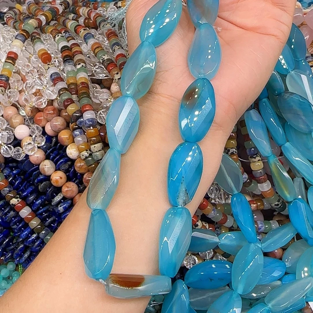 玛瑙/玉髓合金珠宝半成品蓝玛瑙15-30mm一条