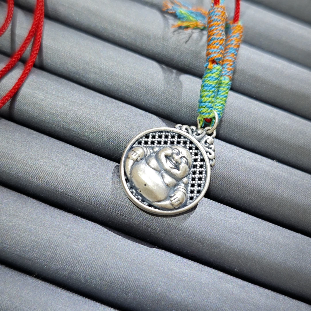 吊坠足银 足银大肚佛编绳项链5672