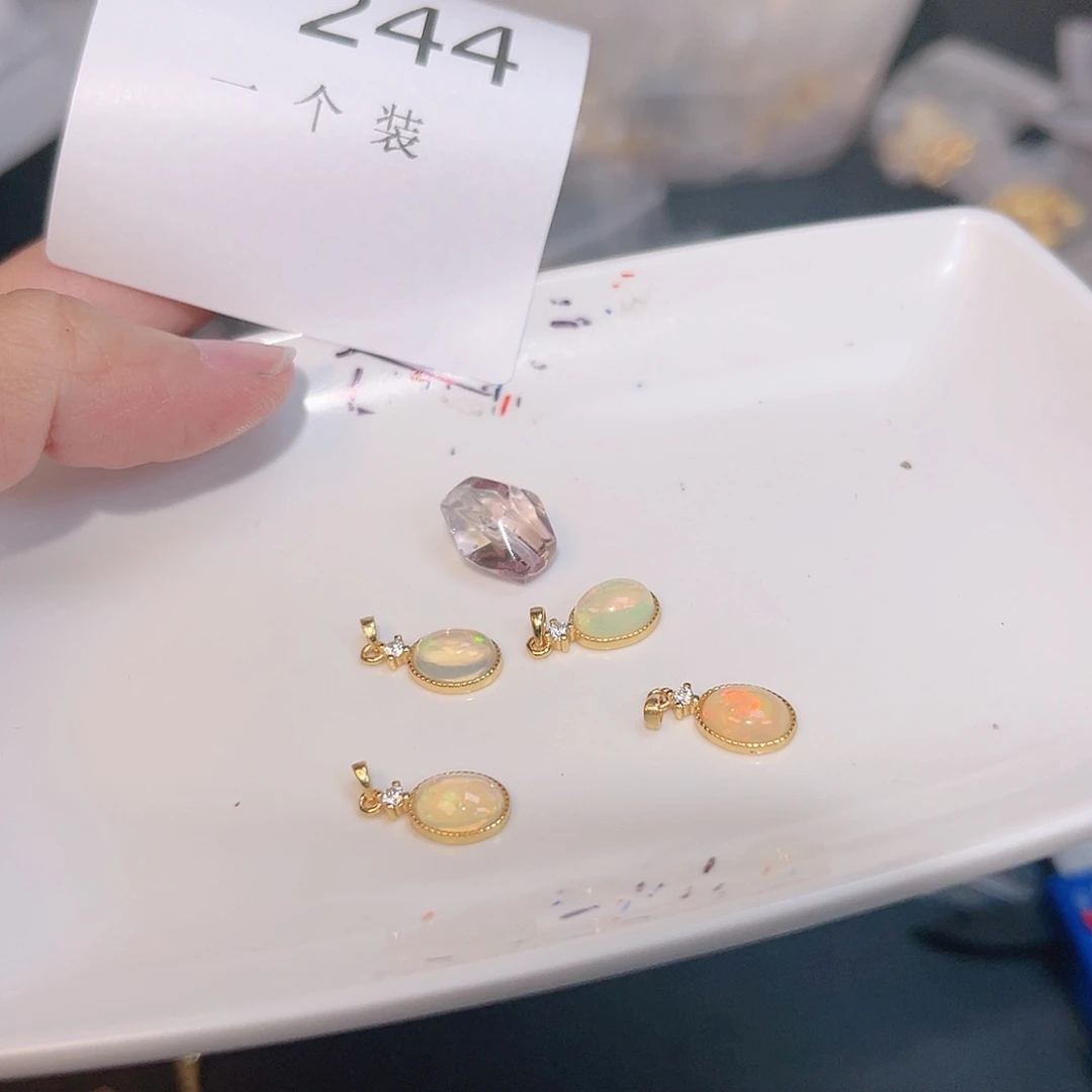 水晶珠宝半成品银S925镀金镶嵌244