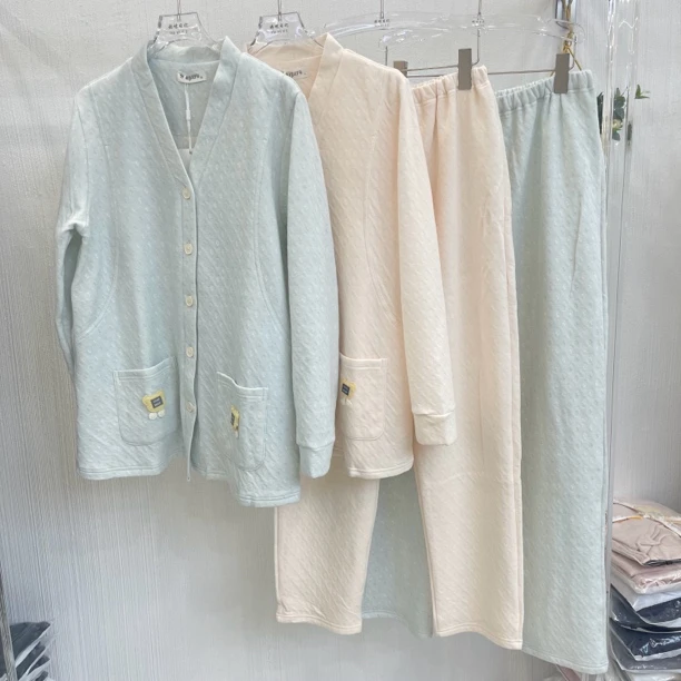 01V领孕妇秋冬夹层空气棉可调节腰部哺乳月子服柔软舒适透气