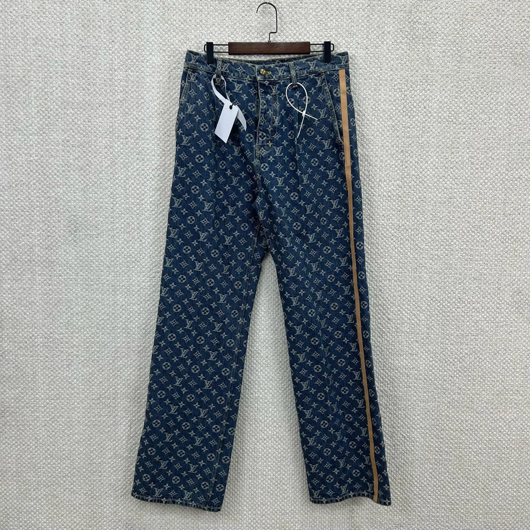 99新 LouisVuitton/路易威登 29码。蓝色侧边条纹满印牛仔裤