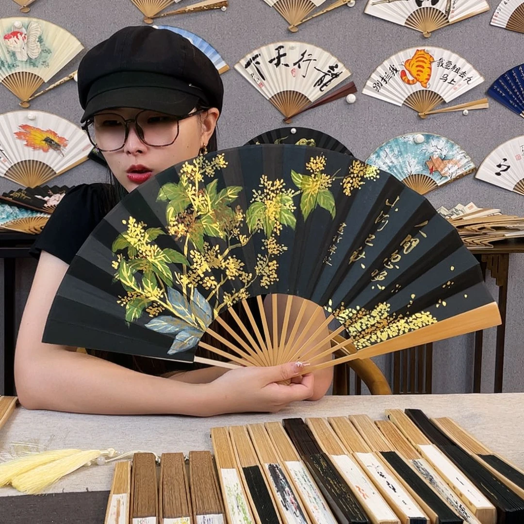 书法10寸玉竹-纯手绘-文玩扇骨（默认粘好）
