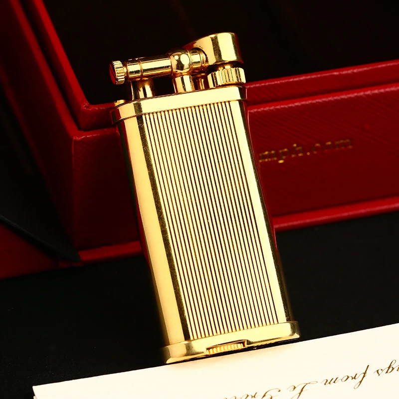 d家充气打火机镀金竖条纹抬臂机男士精品烟具高档个性经典收藏