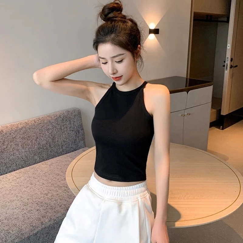 黑色挂脖吊带背心女夏外穿2025新款纯棉内搭无袖打底辣妹短款上衣
