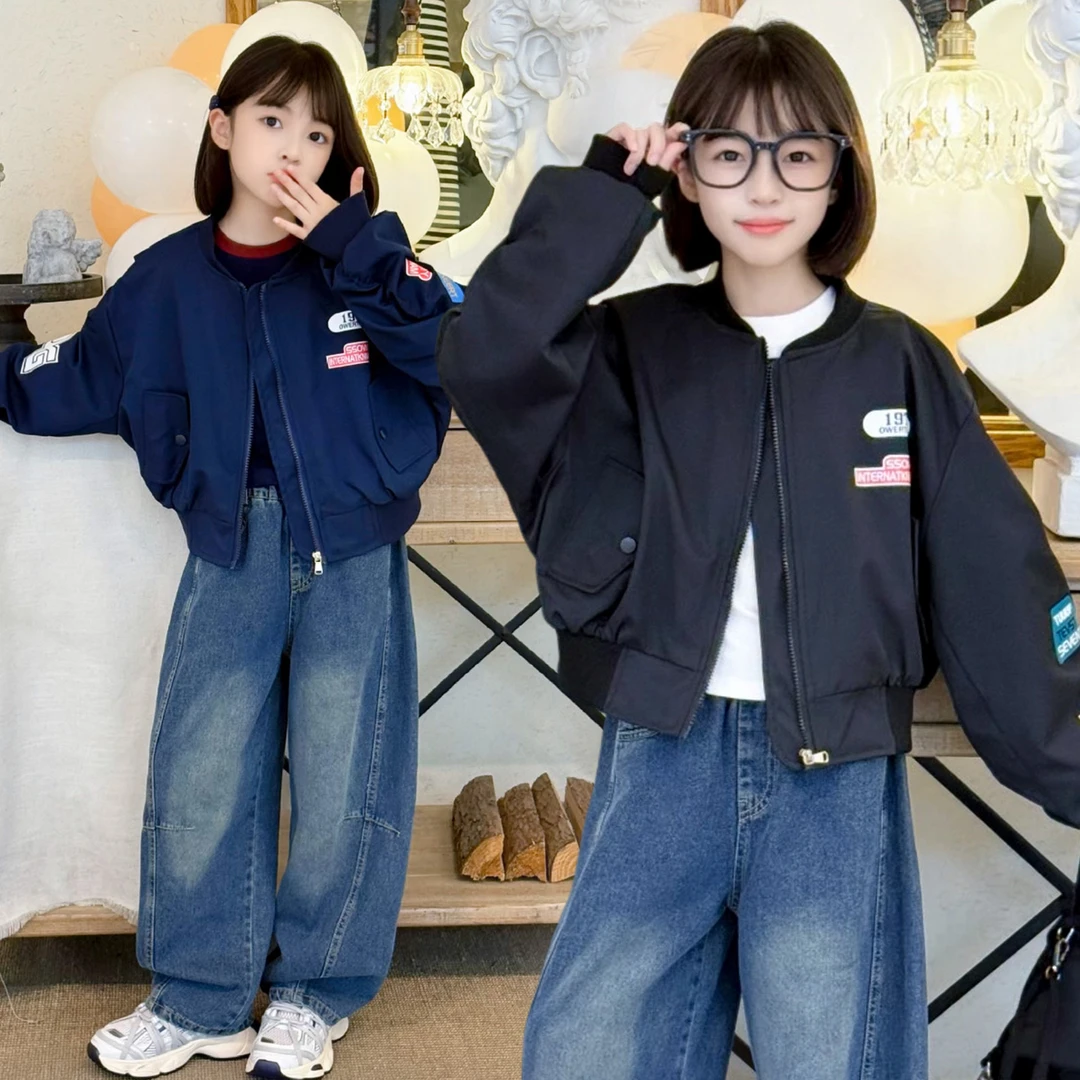 [专柜品质]女童美式短款外套春秋季洋气儿童机车风棒球服韩版上衣