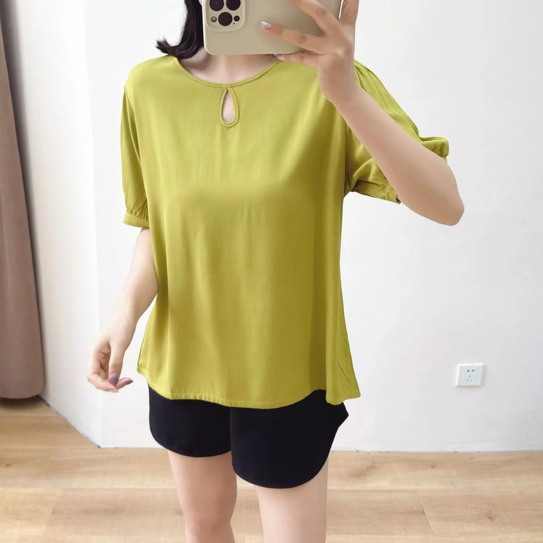 当当家-（水滴款）人造棉百搭宽松休闲韩版简约棉绸水滴款T恤-017