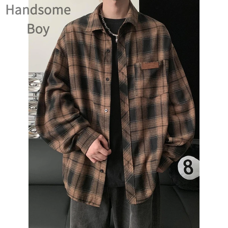 外套衬衣长袖格子衬衫休闲宽松复古ins上衣轻奢高档韩版男款上