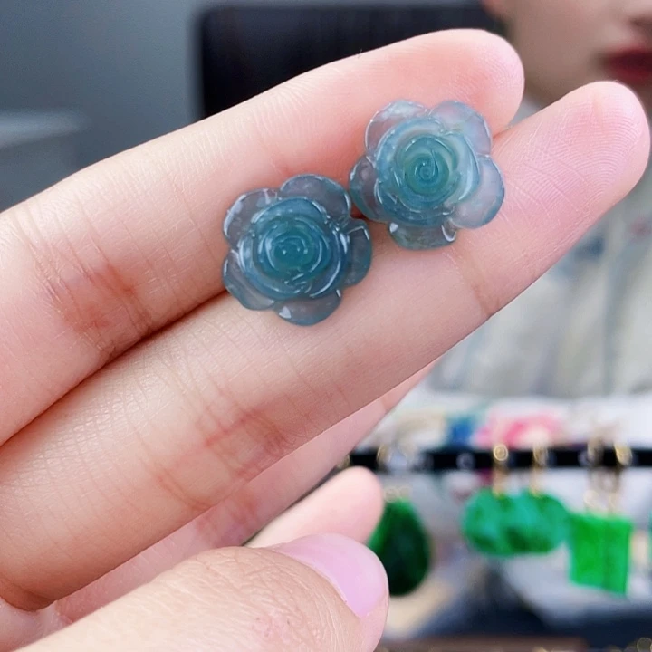 翡翠耳饰银S925镶嵌饰品