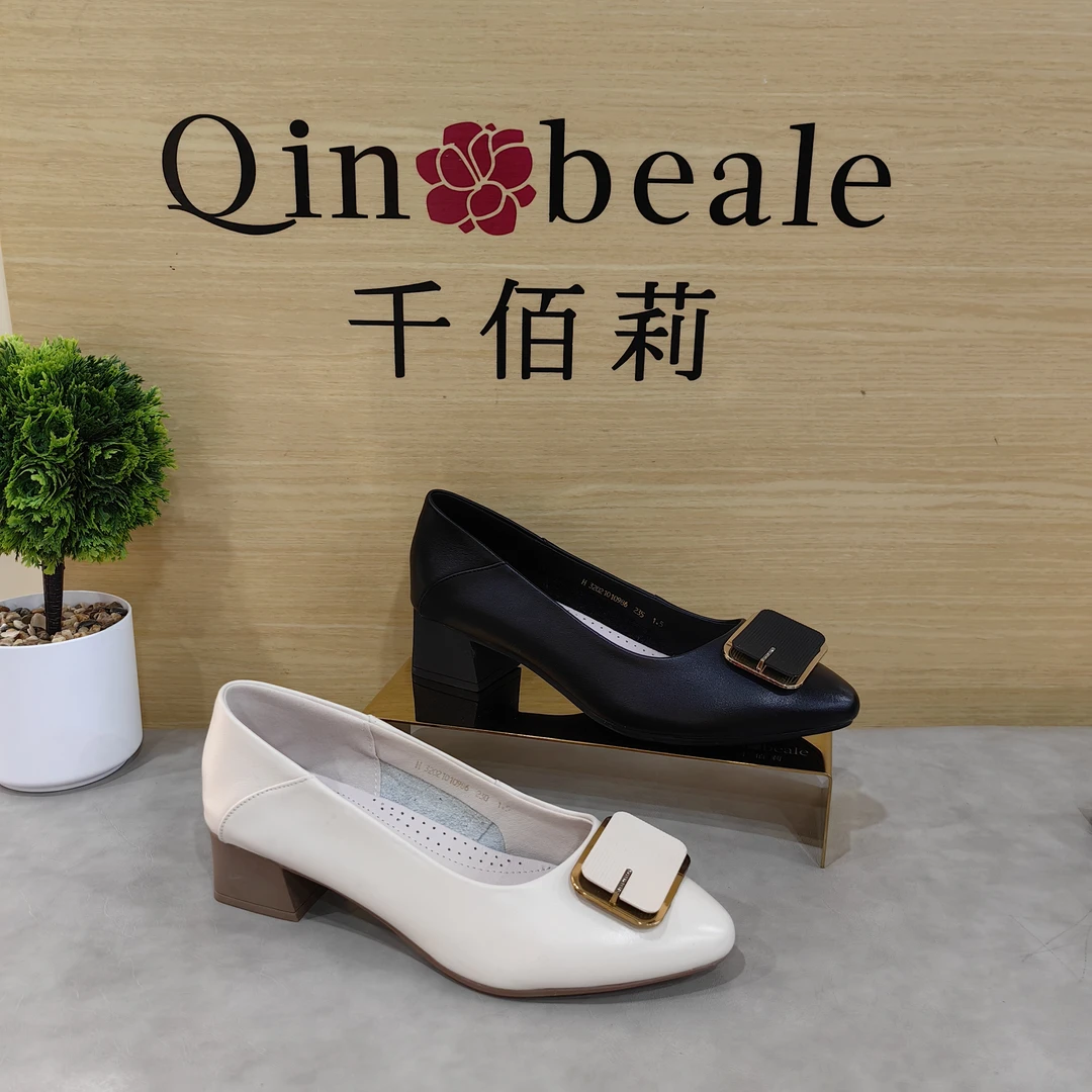 Qin&beale/千佰莉 低粗跟全牛皮浅口单鞋 0986