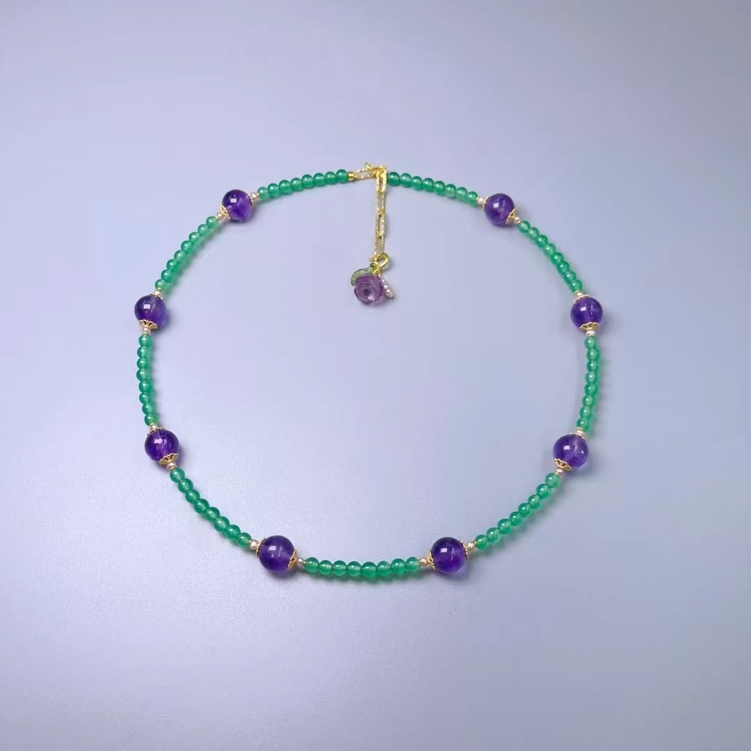 紫水晶绿撞色精致宝石小链