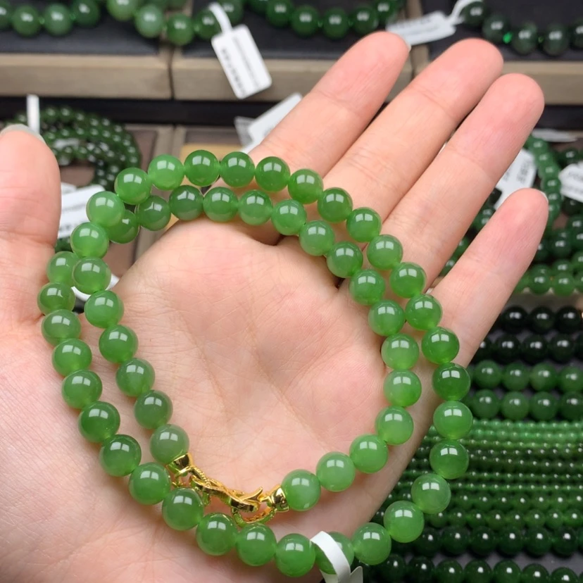 【闪购商品】颈饰未镶嵌和田玉（碧玉）8m冰阳绿无黑货头