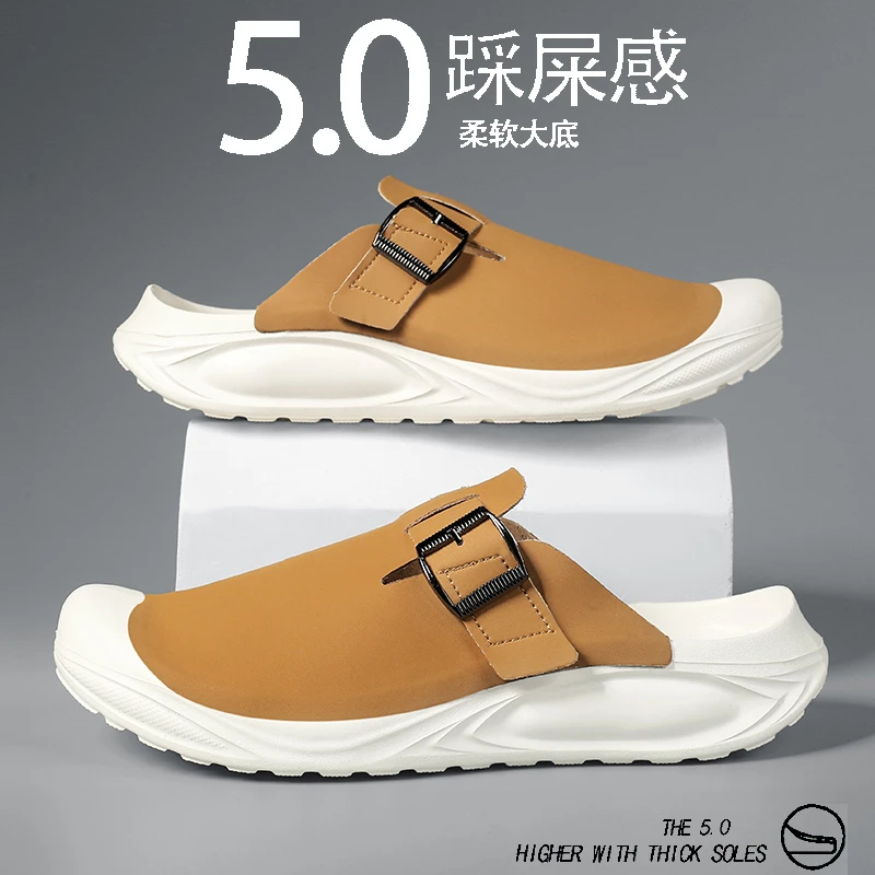 骆鹿勃肯鞋男夏季外穿一脚蹬包头半拖鞋男士办公室懒人无后跟凉鞋