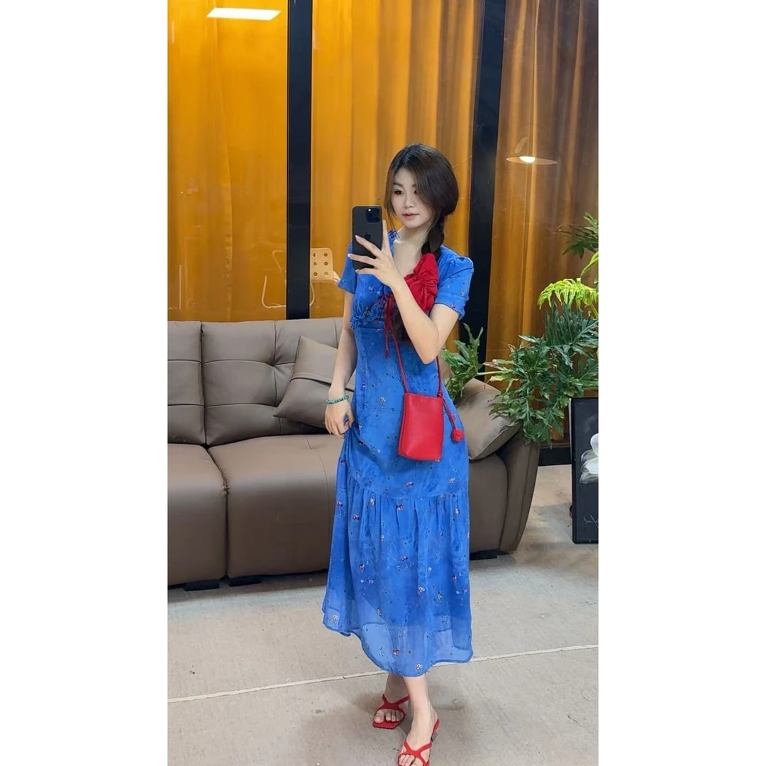 【YY】温柔甜美长裙夏季收腰显瘦高级感V领晕染鱼尾连衣裙-8879