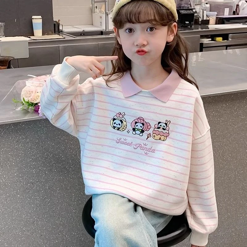 女童春秋款卫衣2025新款春装衣服小女孩条纹卡通长袖儿童上衣春季