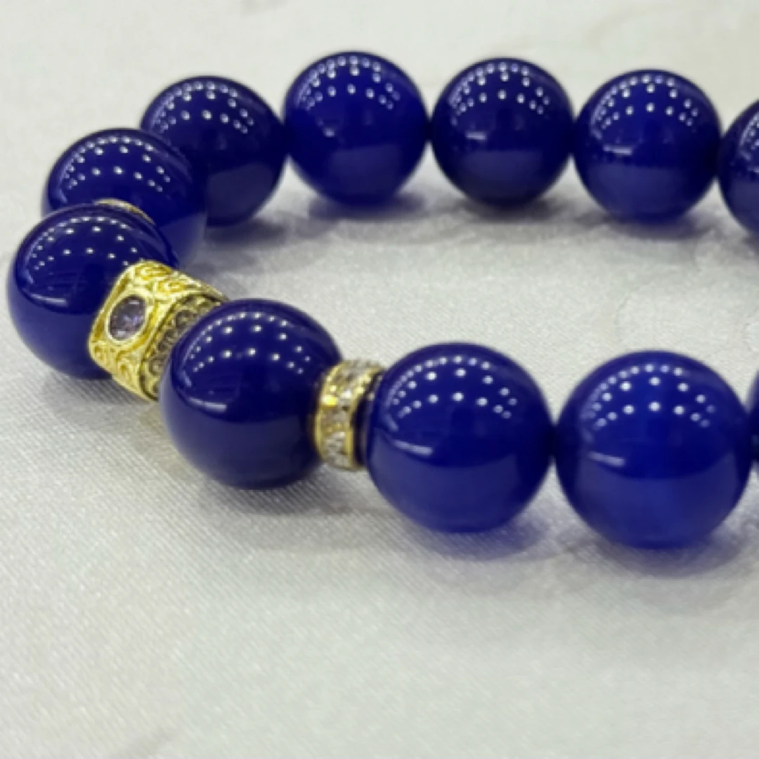 玛瑙青金蓝手串天然玉髓珠径14mm时尚饰品情侣款