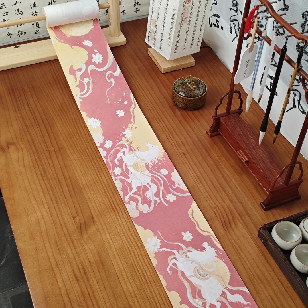 景阳阁蜡染砑光纸  丝路白骥 长卷毛笔书法专用宣纸直播专用