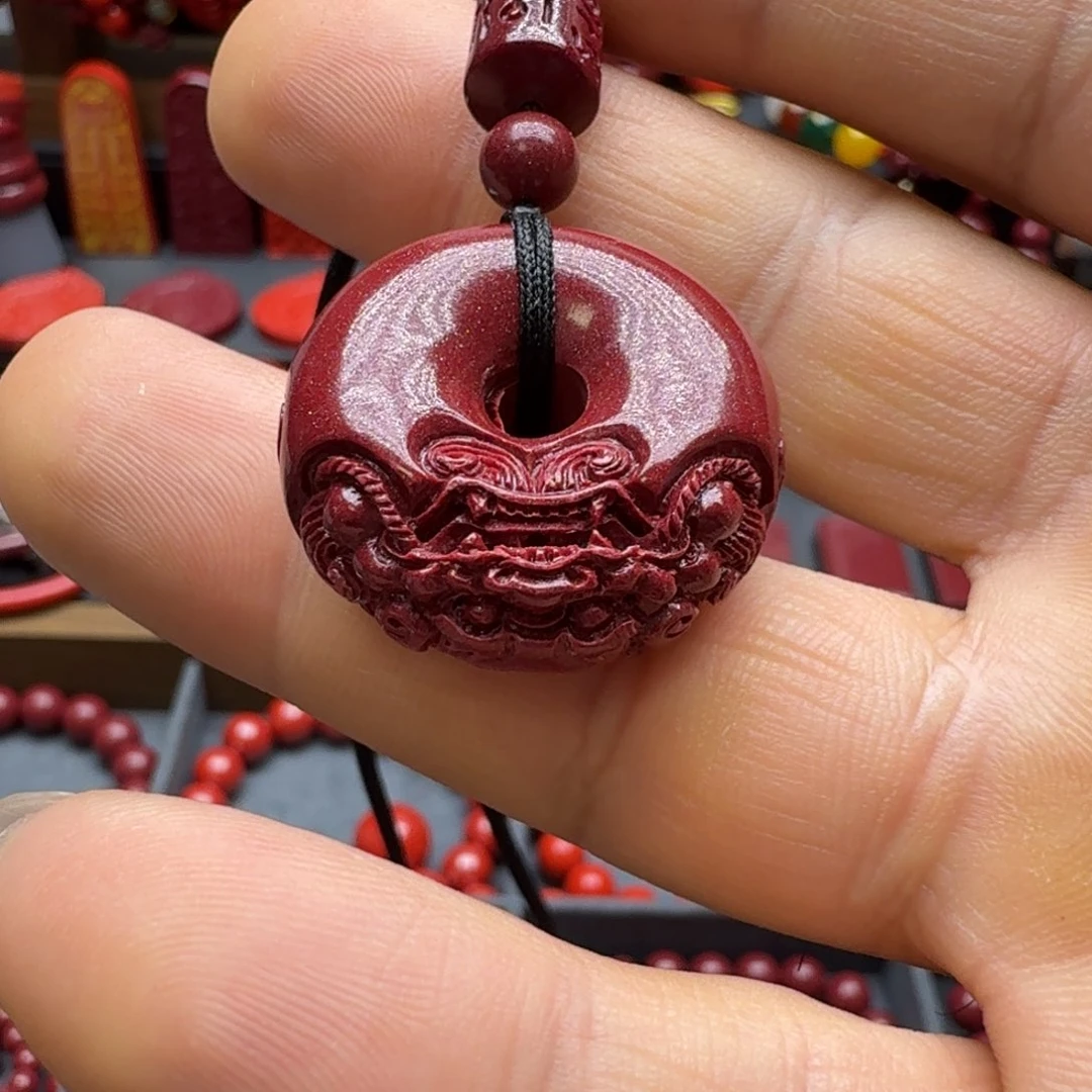 天然辰砂保真高含量紫金砂貔貅平安扣吊坠