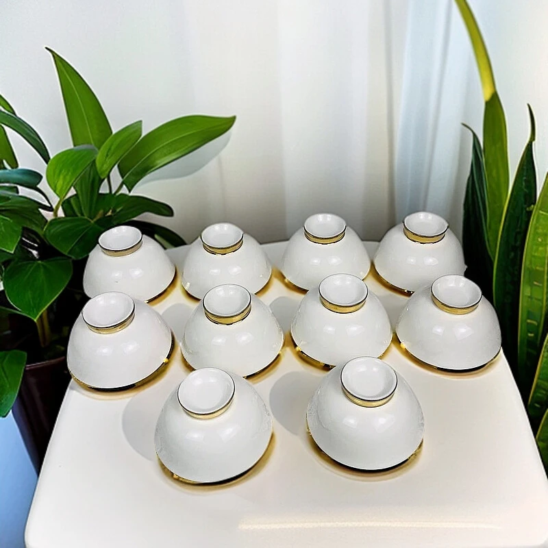 【新疆包邮】ah qina 10个白色奶茶碗网红高档家用简约纯白金边纯色