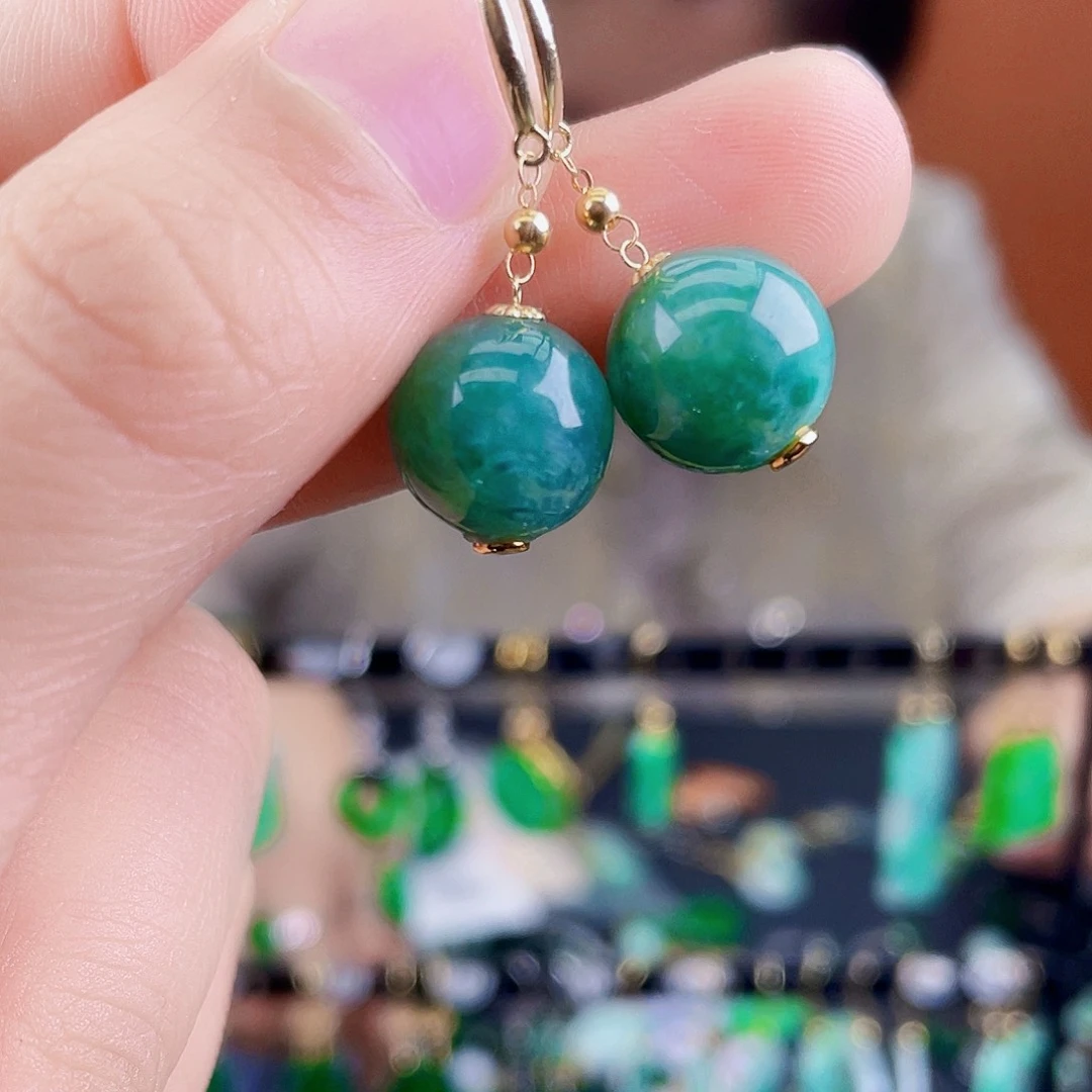 翡翠18K金镶嵌耳饰饰品