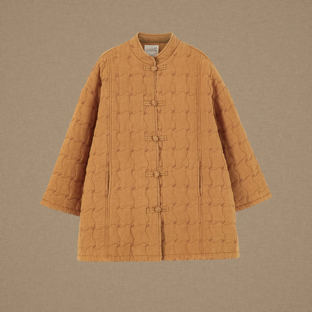 【以之】设计师品牌原创设计感刺绣亚麻棉衣立领盘扣百搭保暖外套