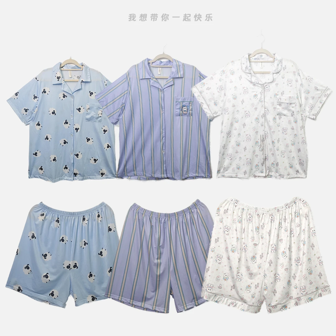 码乖乖夏季大码宽松睡衣女薄款冰丝短袖甜美可爱可外穿家居服3166