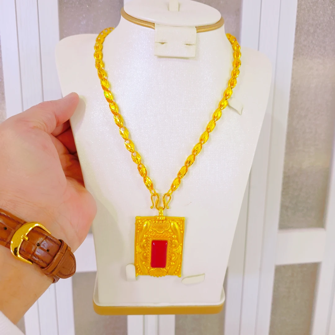 铜合金项链 几何图案民族风女合金中国风项链锁骨链素款坠饰红色