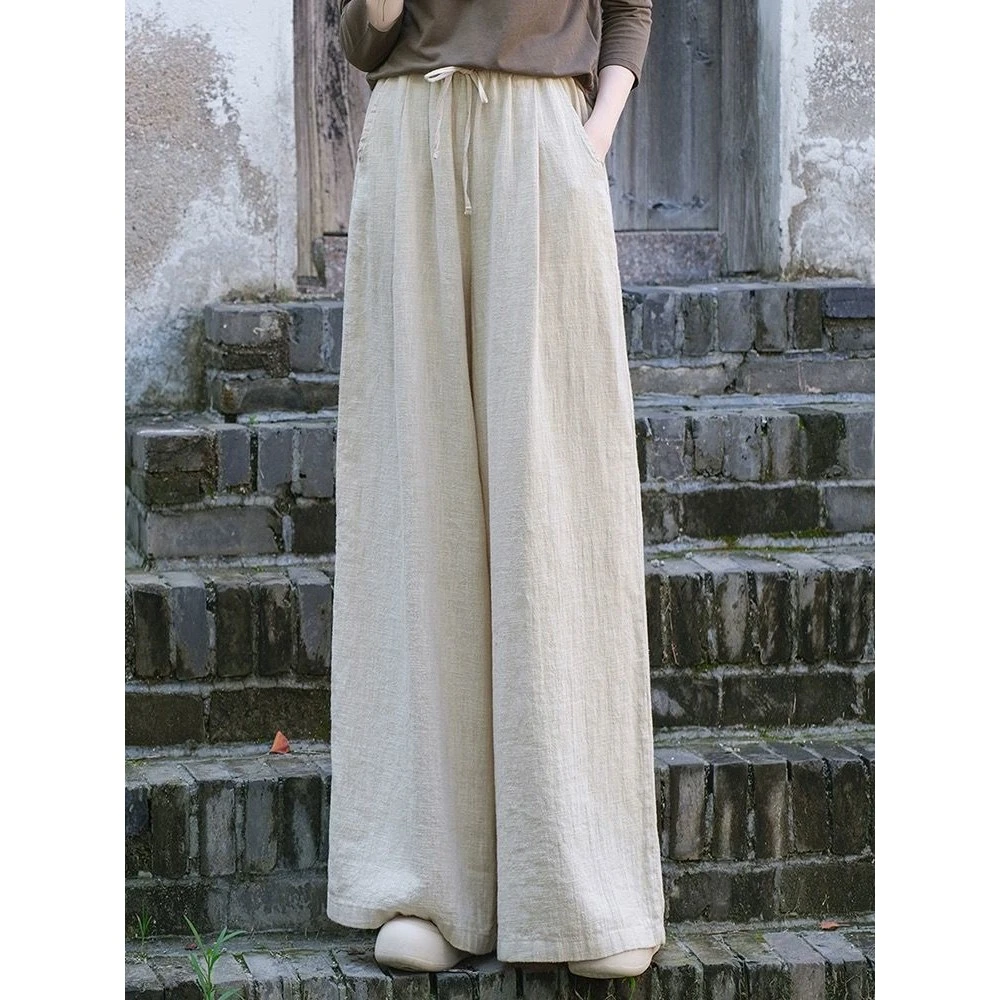 80-250斤穿2024新款棉麻宽松阔腿裤女文艺复古垂感裤春夏季休闲裤