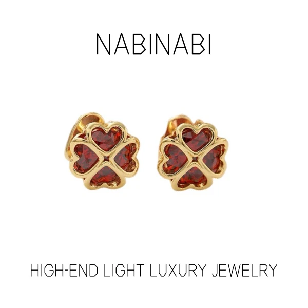 黄铜锆石耳饰 欧美风饰品批发幸运四叶草造型6688镶嵌女生简约耳