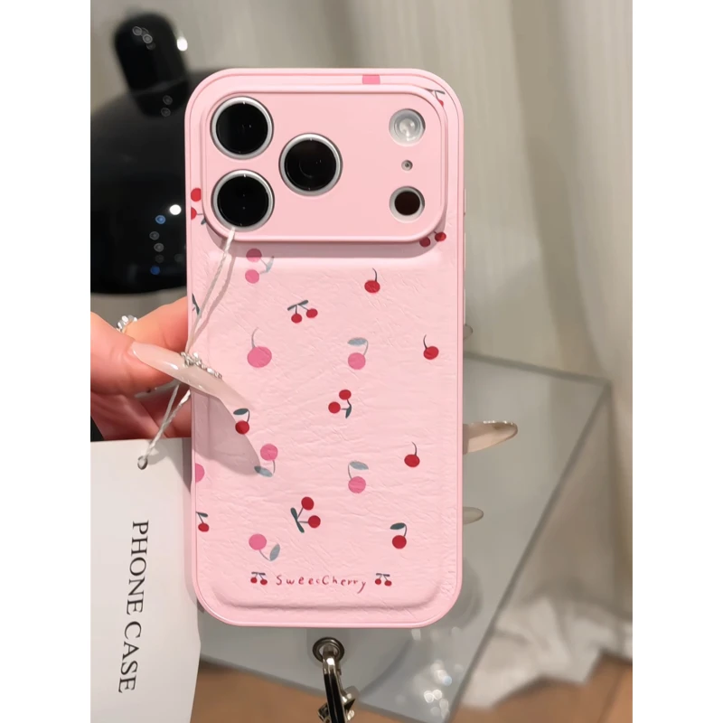 樱桃适用苹果17pro手机壳16PM小众肤感皮纹防摔华为p70简约小米15