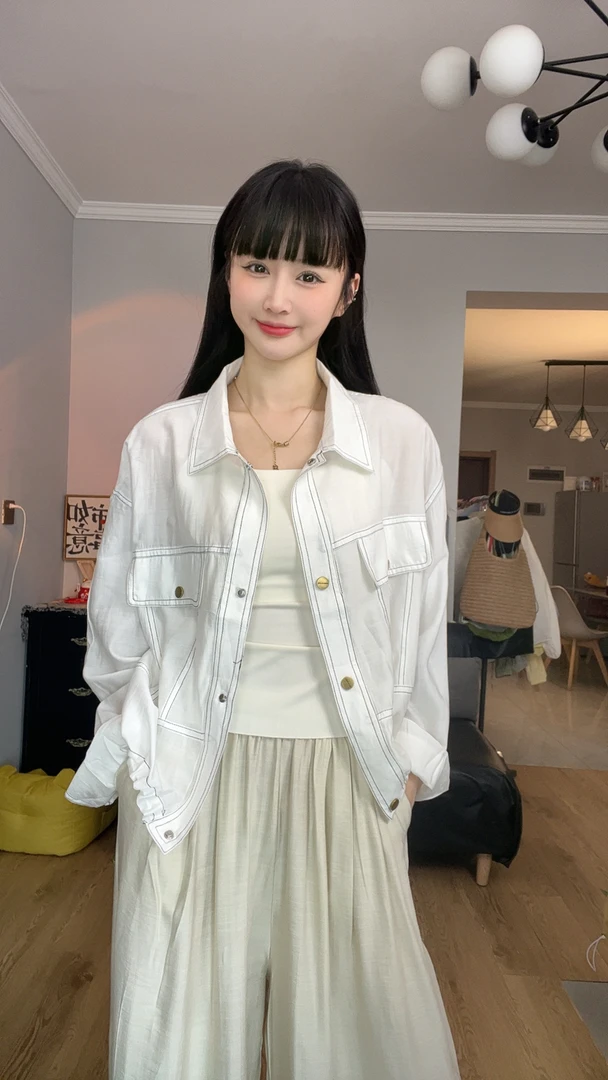 2520-法式防晒衣翻领衬衫短外套工装夹克抽绳显瘦休闲百搭宽松