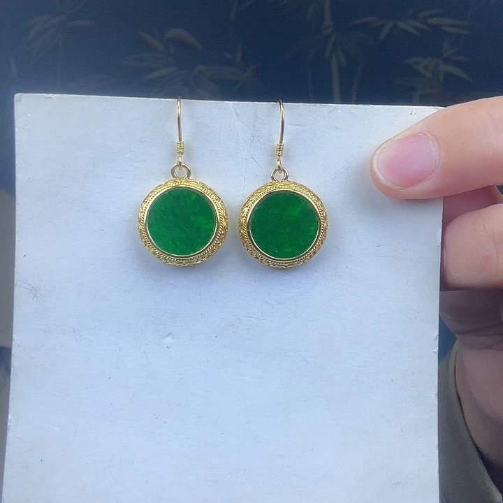 绘***妹翡翠银S925镶嵌耳饰