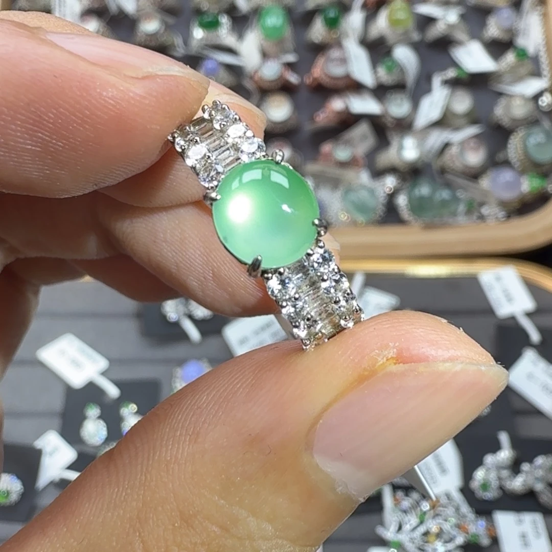 翡翠银S925镶嵌戒指天然缅甸翡翠A货