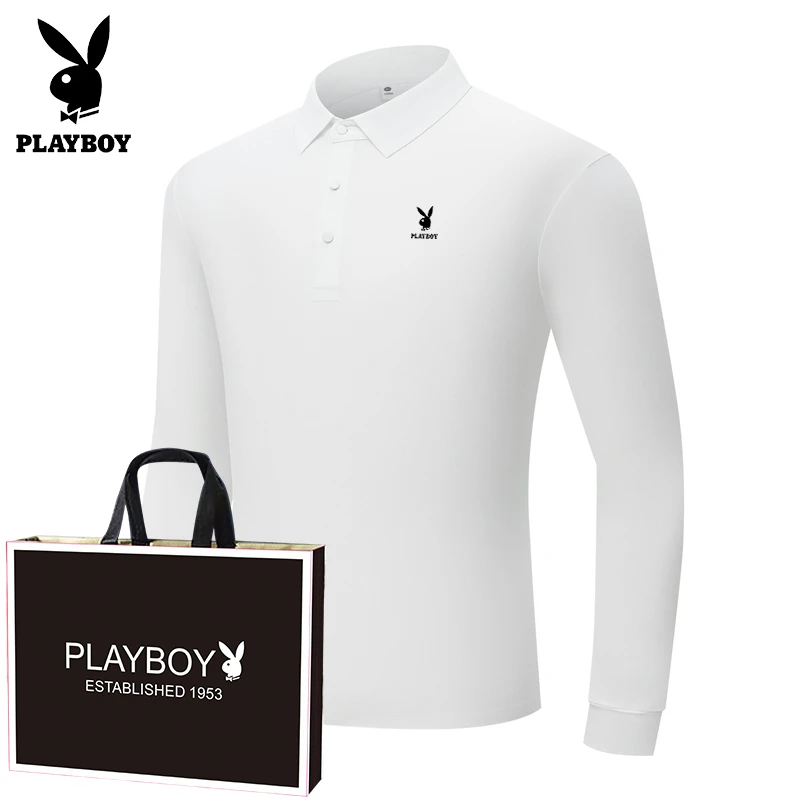 花花公子时尚帅气长袖POLO衫秋季新款潮流透气休闲长袖翻领T恤男
