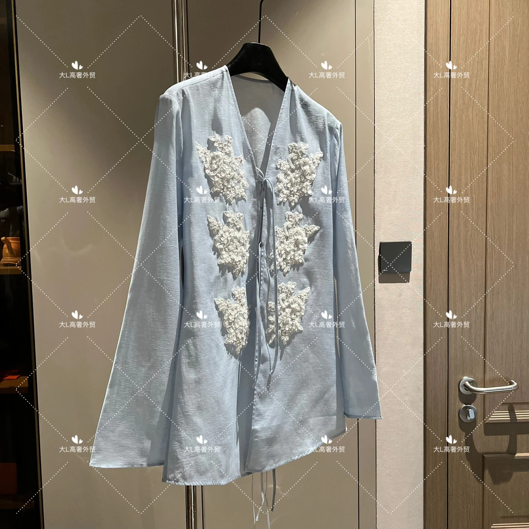 【大L】重磅外贸进口高奢重工设计师风百搭提花长袖衬衫25426