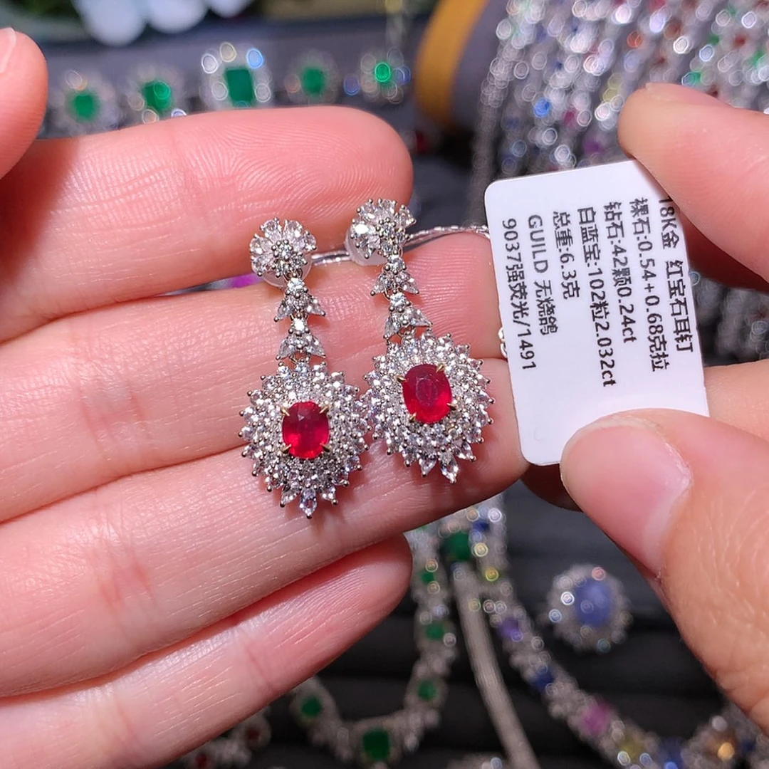 【闪购商品】红宝石耳钉18K金镶嵌