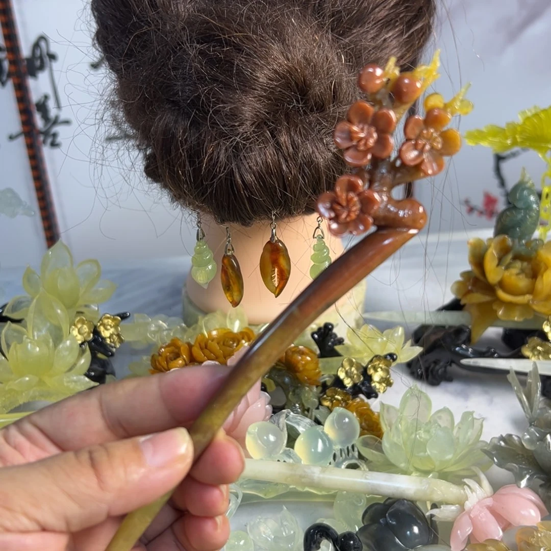 定制蛇纹石玉毛货发饰