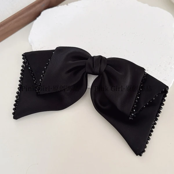 Pink Girl  T930法式复古简约黑色蝴蝶结弹簧夹8cm优雅高级百搭女