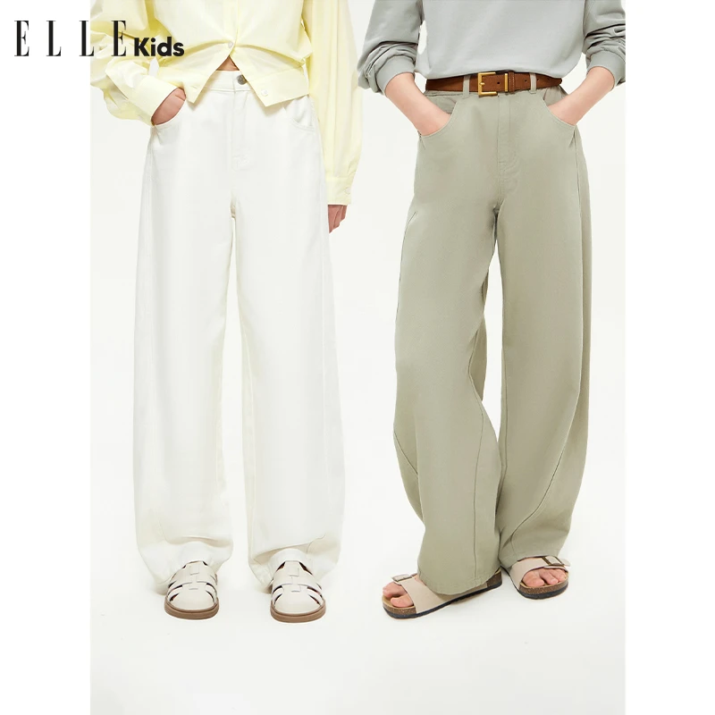 ELLE KIDS阔腿休闲刺绣牛仔裤女儿童春秋季简约休闲裤子C3