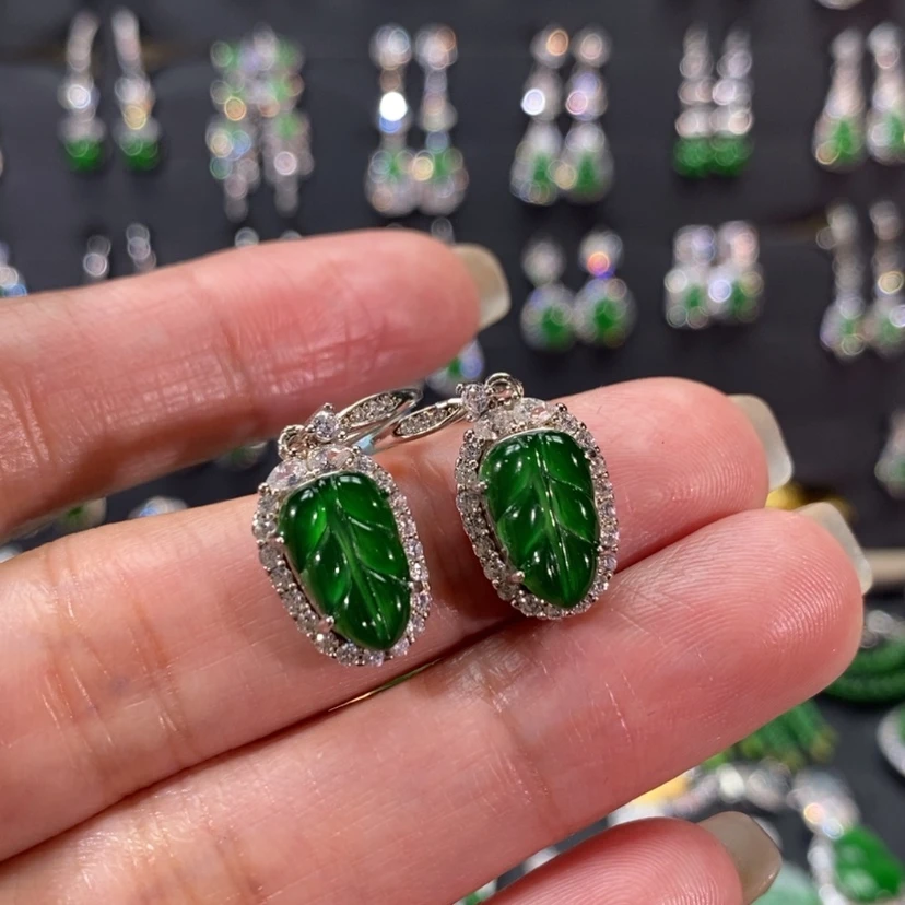 【闪购商品】翡翠耳饰银S925镀金镶嵌