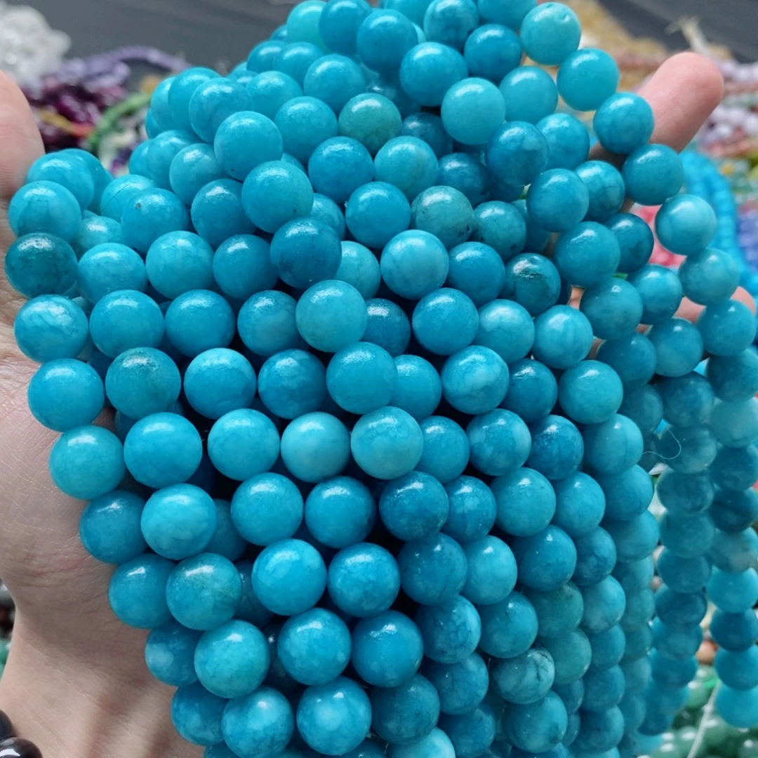 玛瑙/玉髓未镶嵌珠宝半成品一条天然12mm蓝玉髓圆珠