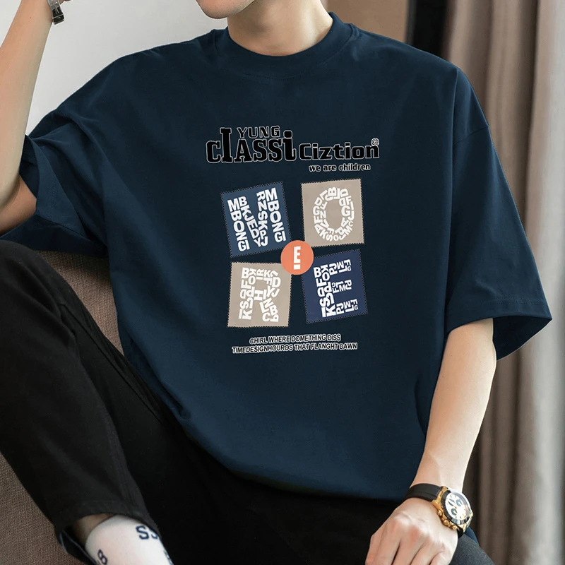 美式260g重磅纯棉短袖t恤男夏季圆领上衣服全棉半袖潮牌印花汗衫