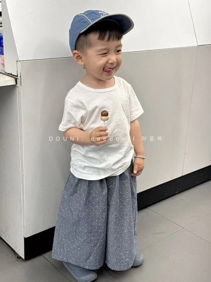 Doodonii 豆泥 2025韩版儿童波点休闲裤中小童夏季宽松直筒裤九分
