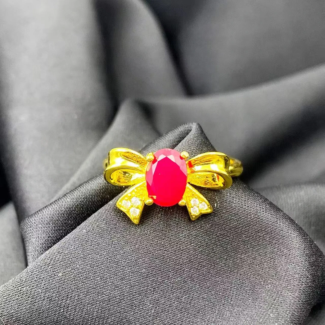 红宝石轻奢蝴蝶结戒指A554（合成培育）