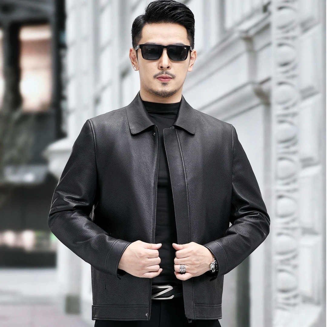 反季2025海宁春秋新款头层山羊皮男士真皮夹克外套翻领经典百搭