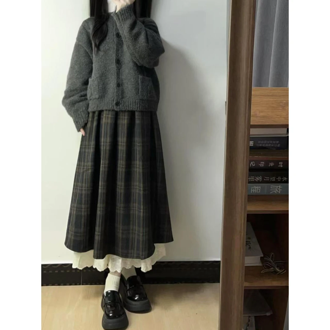 2025冬季穿搭一整套女新款韩版衬衫针织开衫显瘦半身裙三件套件套