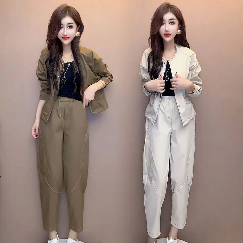 高级感时尚套装女2025秋季洋气休闲韩版长袖开衫外套哈伦裤两件套